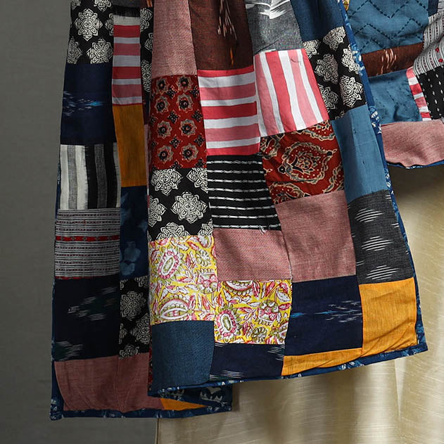 Multicolor - Indigo Reversible Patchwork Cotton Dupatta 07