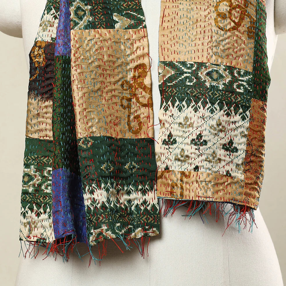 Bengal Kantha Embroidery Patchwork Reversible Silk Stole 38