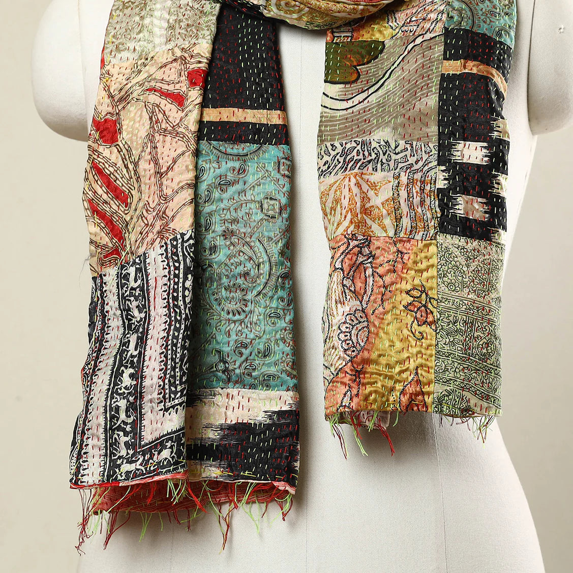 Bengal Kantha Embroidery Patchwork Reversible Silk Stole 58
