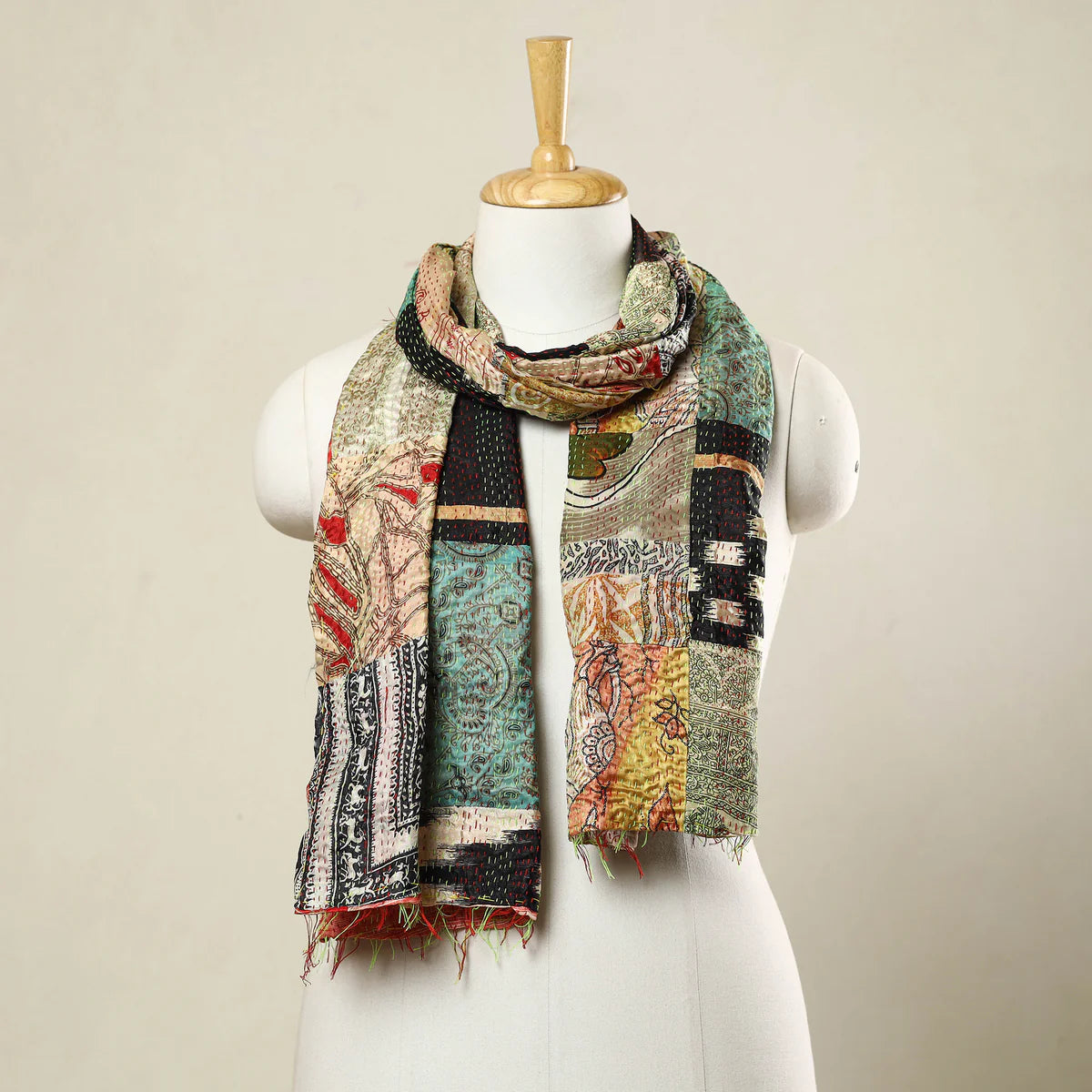 Bengal Kantha Embroidery Patchwork Reversible Silk Stole 58