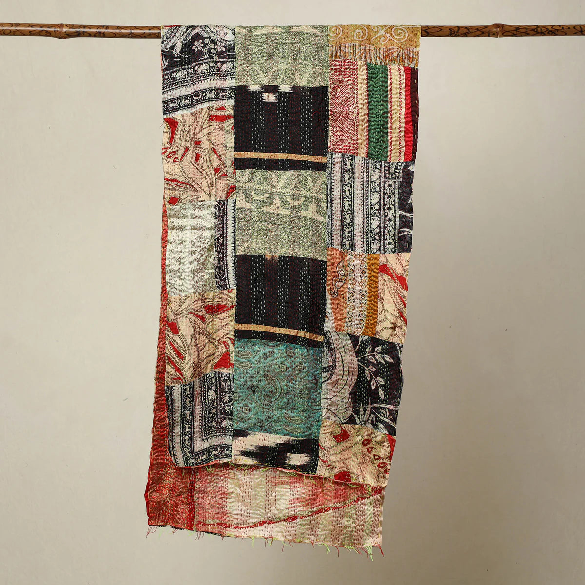 Bengal Kantha Embroidery Patchwork Reversible Silk Stole 58
