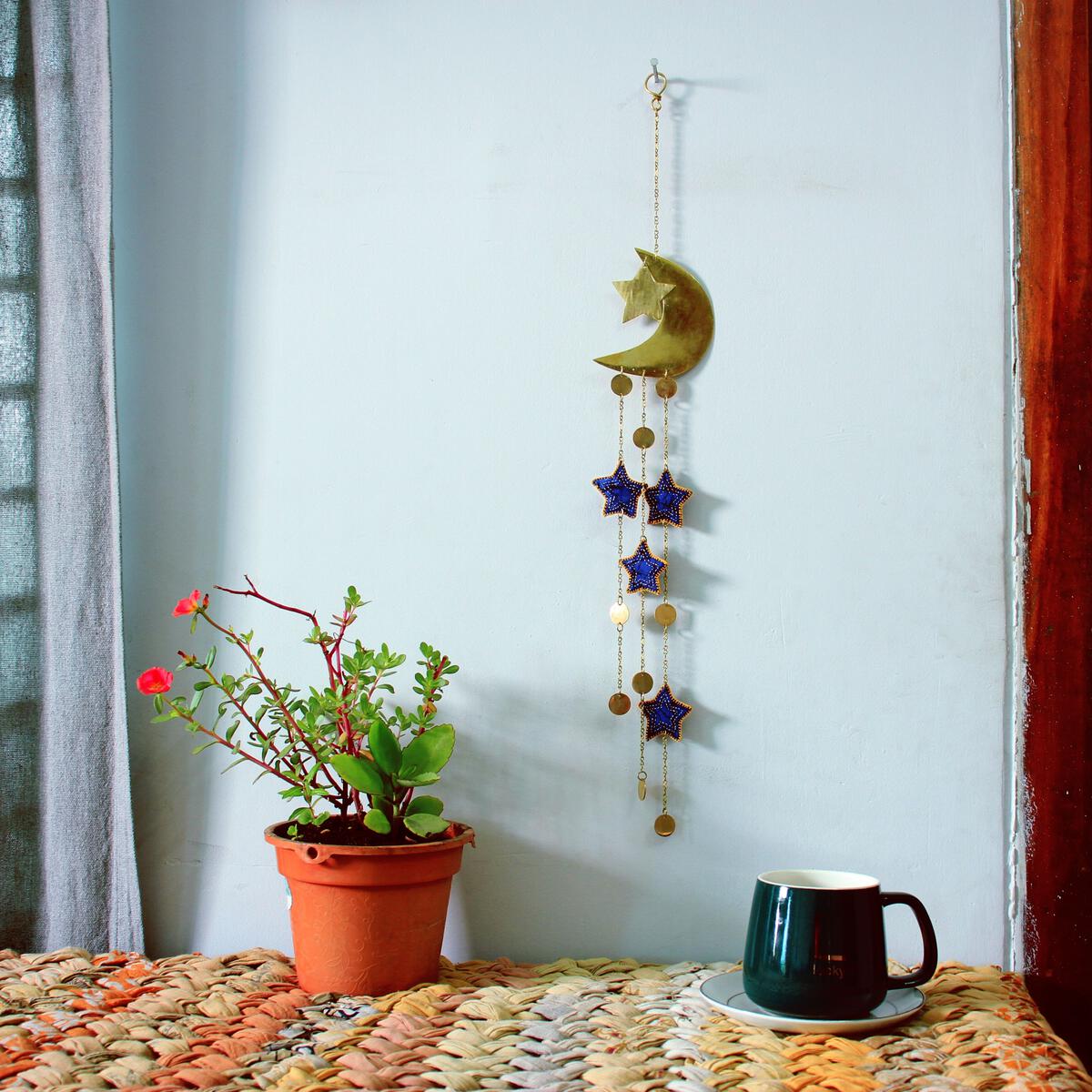 Brass Moon & Fabric Hanging Star