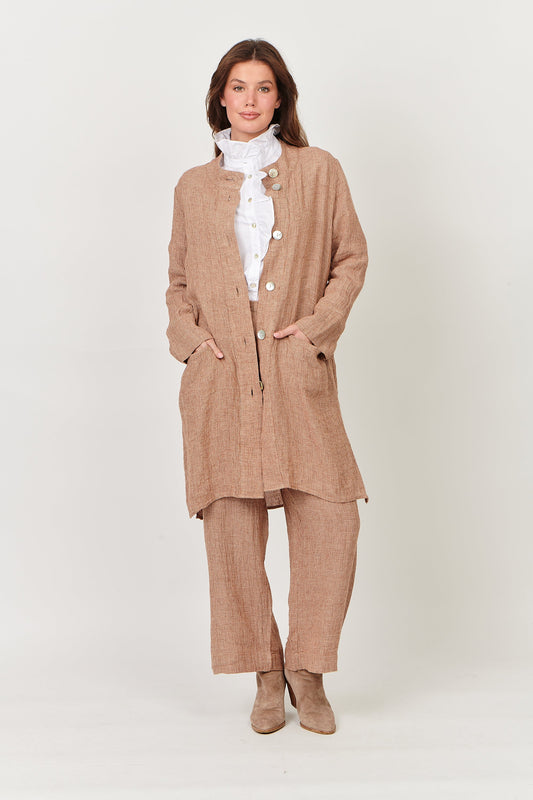 Linen Jacket Naturals By O&J - Chai Puppytooth