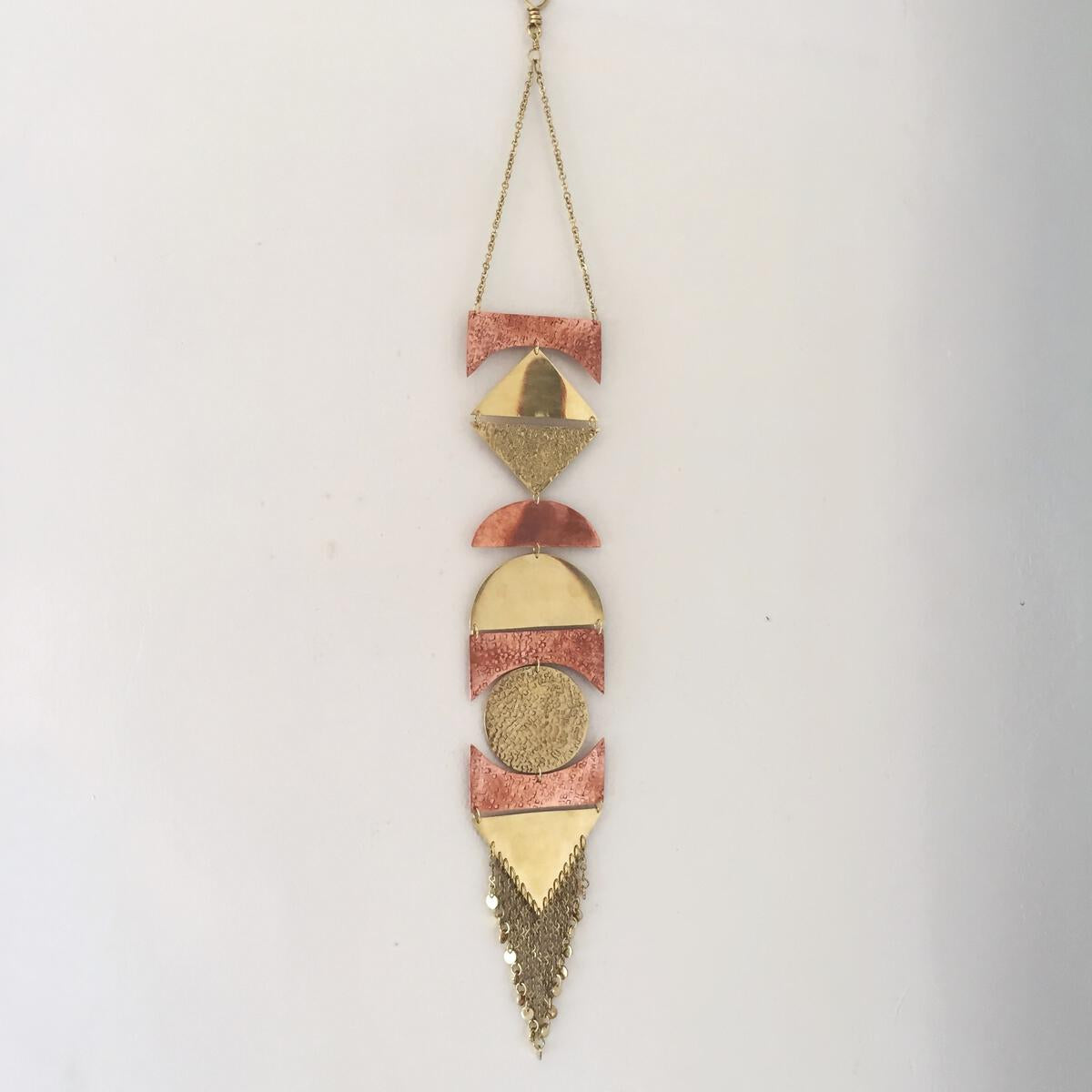Geometric Hammered Brass-Copper Wall Hanging