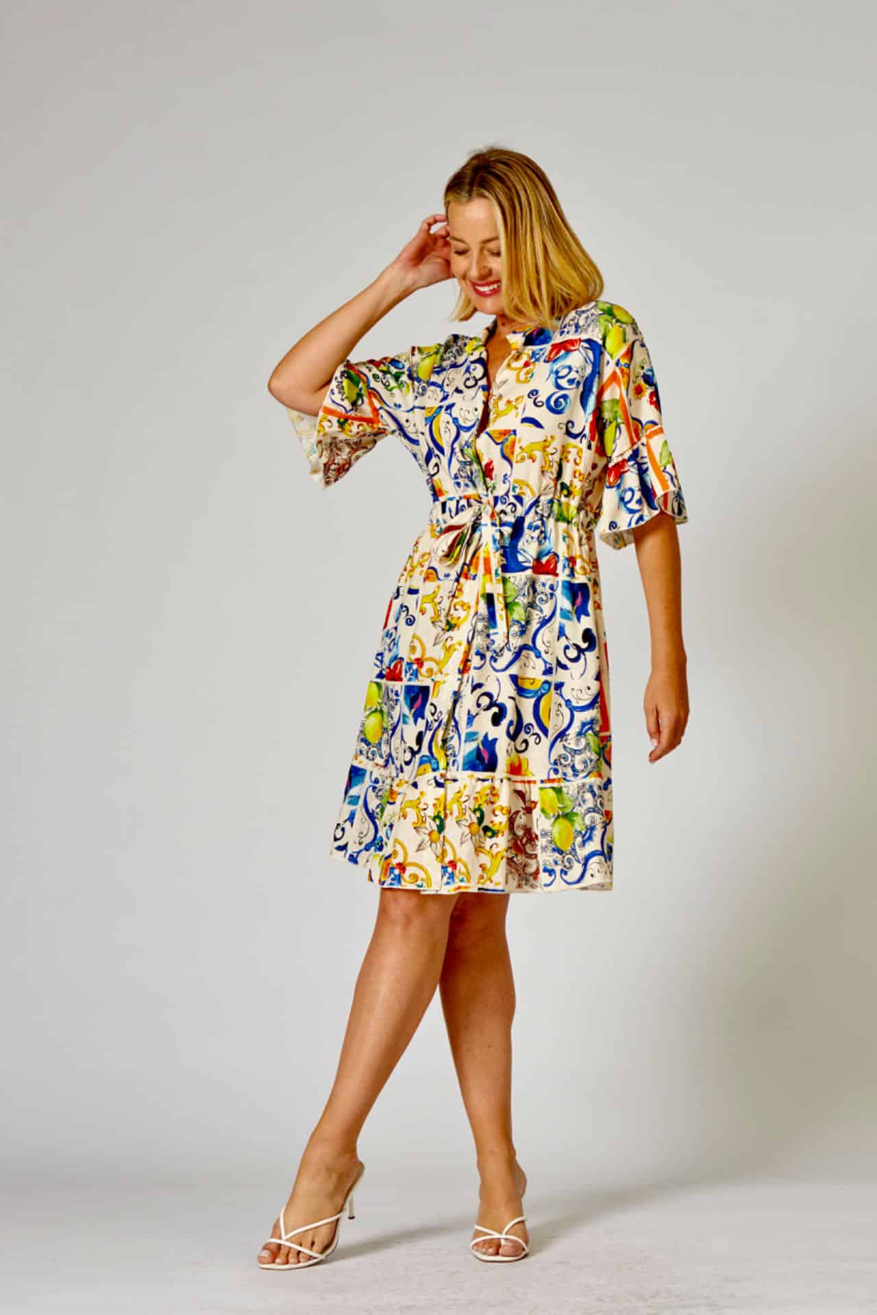 MAJOLICA PRINT SHIRT DRESS