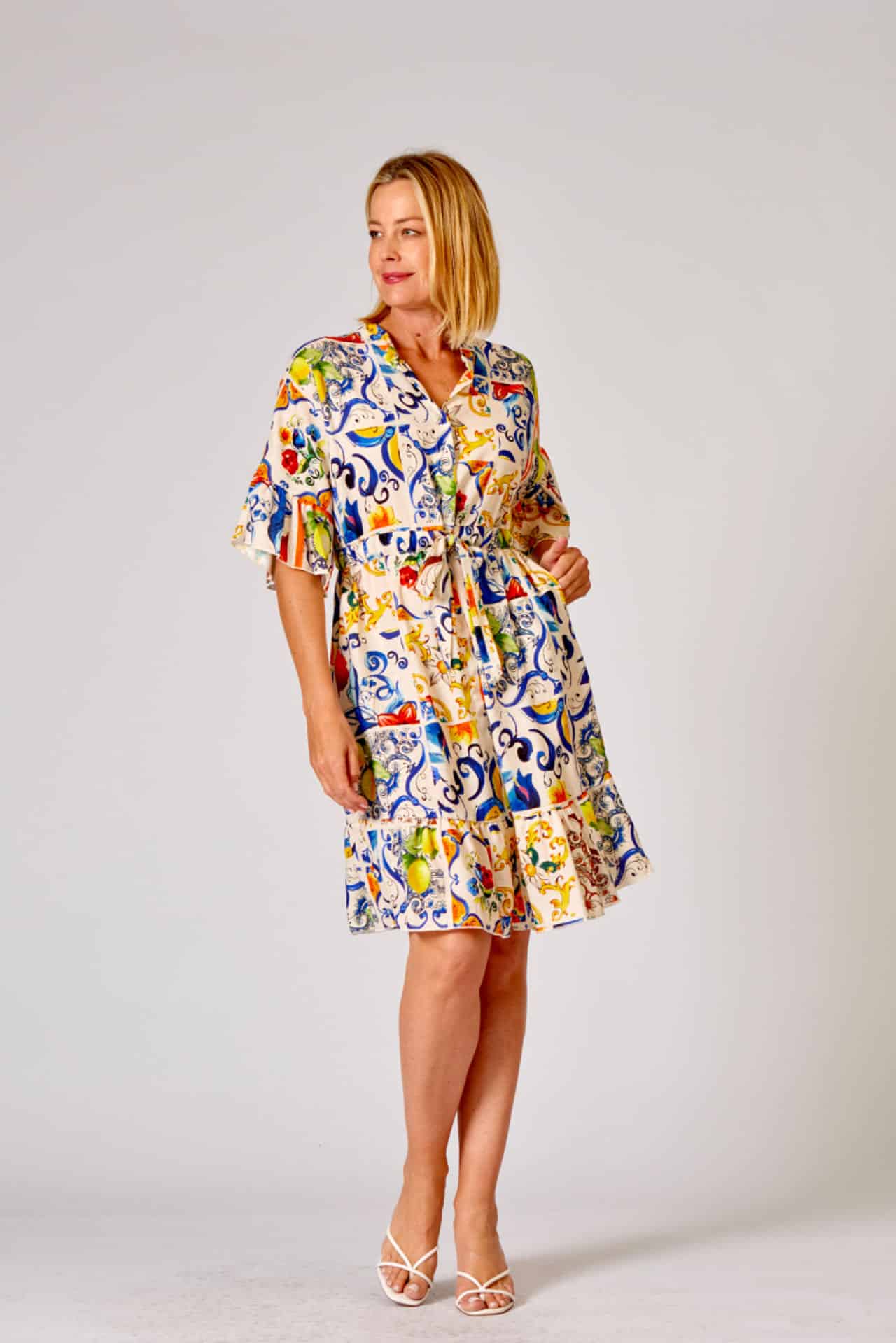 MAJOLICA PRINT SHIRT DRESS