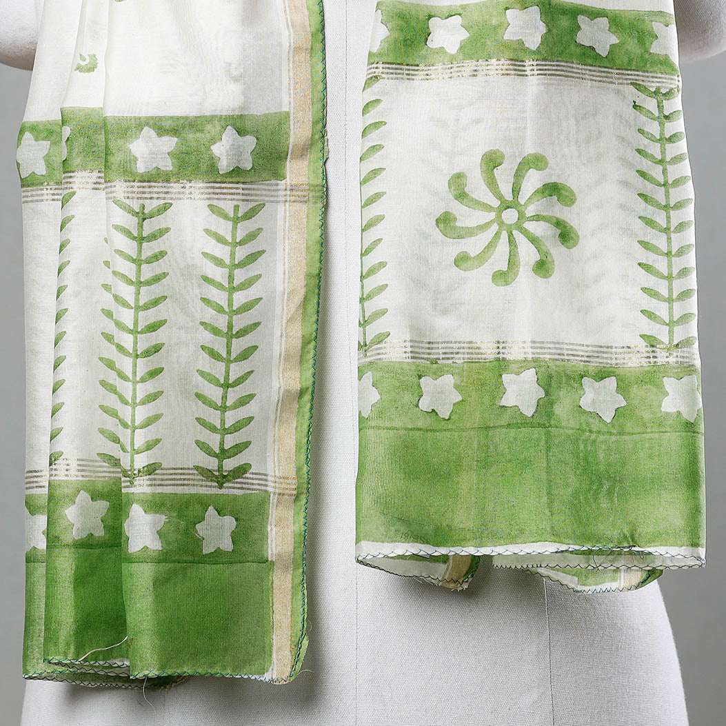 Sanganeri Block Printed Chanderi Silk Handloom Stole