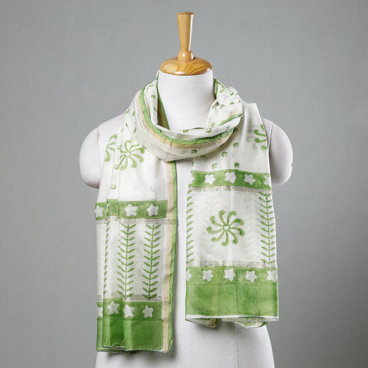 Sanganeri Block Printed Chanderi Silk Handloom Stole