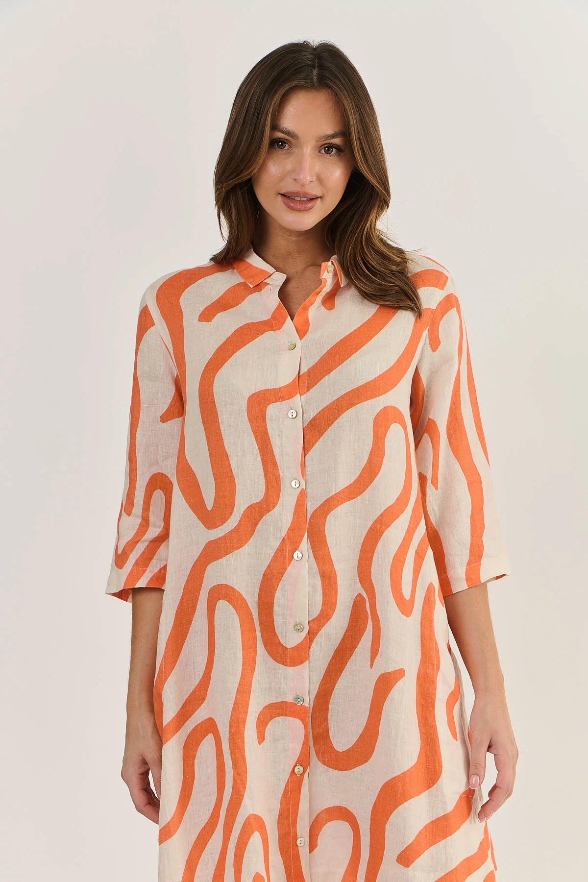 Shirt Dress - Tamarind Ribbon Linen