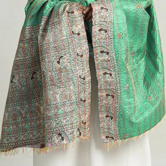 Multicolor - Bengal Kantha Embroidery Patchwork Reversible Silk Dupatta 87