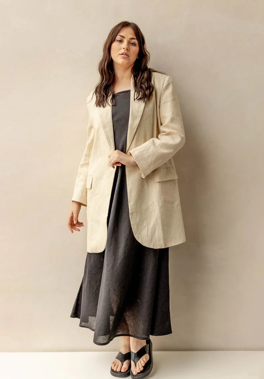 Dominique Long Line Linen Blazer