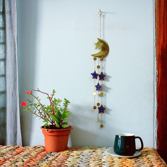 Brass Moon & Fabric Hanging Star