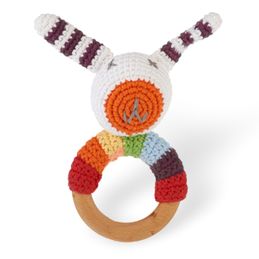 wooden ring rattle – multi-bunny – folkstory